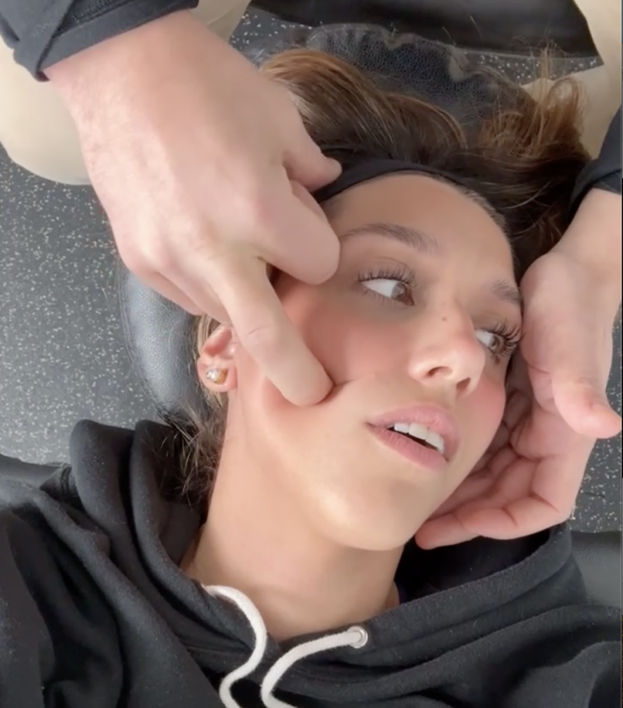 Patient is having TMJ pain. this a demonstration of technique to treat TMJ dysfunction