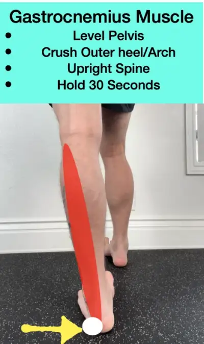 a demonstration of a targeted stretch for the lateral gastrocnemius muscle to rehab ankle pain