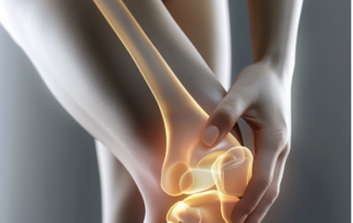 A person holding inner knee due to pain
