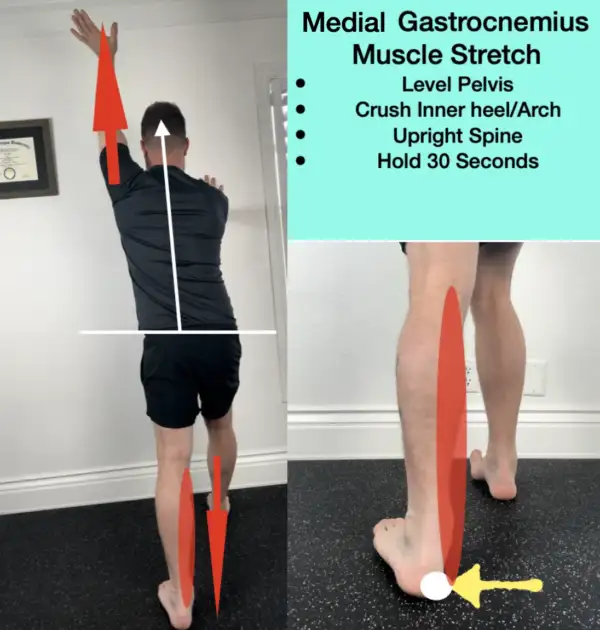 A specific stretch targeting the medial gastroc of the calf