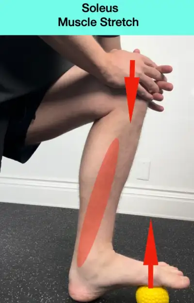 close up view of a demonstration of a stretching the soleus