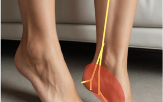 a picture showing the tibial nerve in the ankle and where symptoms occur