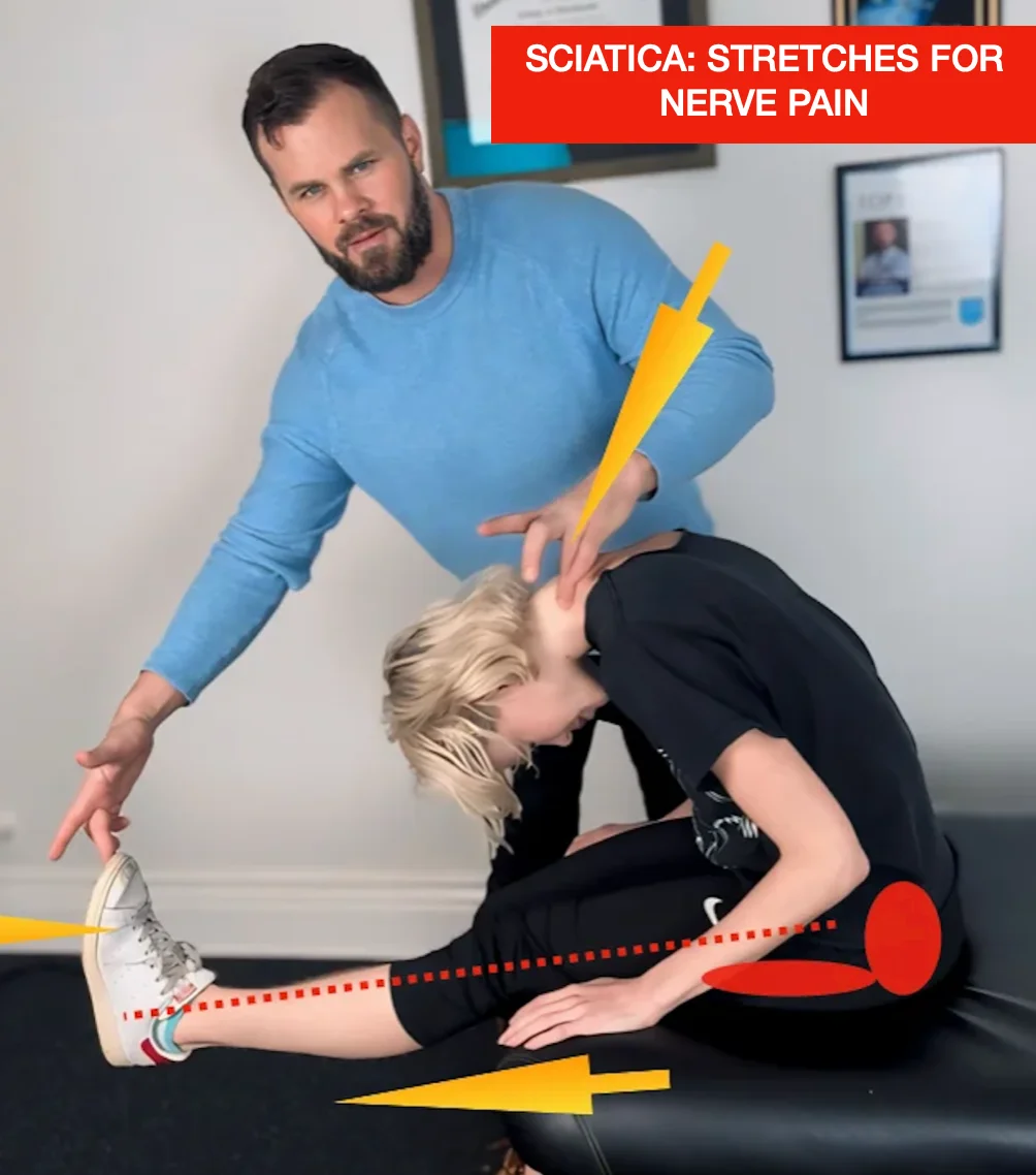 A picture showing how to properly stretch the sciatic nerve