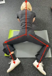 Picture diagraghm of how to isolate and stretch the inferior portion of the Adductor Magnus