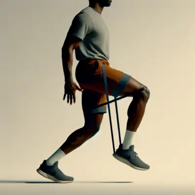 An image showing a hip flexor exercise utilizing bands to strengthen the muscle group